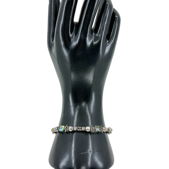 Sterling Silver With Crystal Cube Beads Toggle Clasp Bracelet - Picture 1 of 8